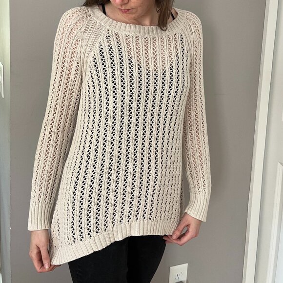 Cream Ivory Off-white Oversized Open Knit Sweater For Layering - Picture 4 of 9